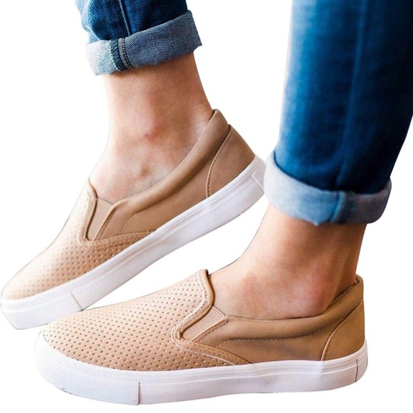 Shoes - Hollow Loafer Canvas Flats Shoes-Camel